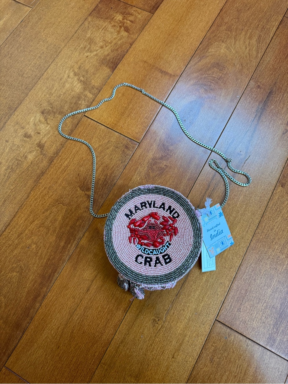 Maryland Crab Beaded Crossbody Bag - Pink & red
